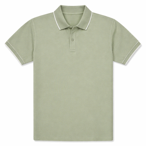 Polo personnalisé pour homme en coton piqué vert avec bordure contrastée sur le col et les poignets, fabricant OEM ODM, marque privée, polo pour homme - Product Image 1