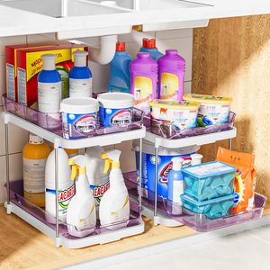 Organizzatore a 2 Livelli Multiuso per Bagno e Cucina, Armadietto Estraibile per Medicinali, Organizzatori Impilabili per Dispensa per un'Organizzazione Ottimale - Product Image 4