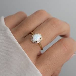 <b>Opal</b> Dainty <b>Ring</b> 925 Sterling Silver 14K <b>Gold</b> Plated October Birthstone Stackable <b>Ring</b> Gift For Her Women Mom - Product Image 2