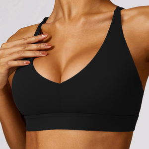 Nouveau soutien-gorge de yoga vert uni pour femme, col en V profond, sans coutures, respirant, séchage rapide, maintien élevé, en dentelle - Product Image 4