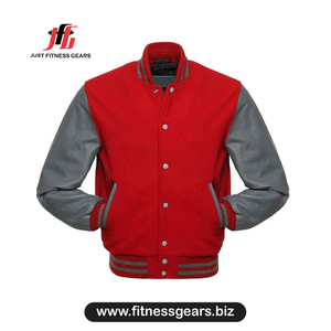 Veste universitaire rouge pour homme, manches en cuir PU, col rabattu, vêtement décontracté pour l'automne - Product Image 1