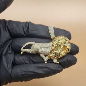 Colgante de León de Plata de Ley 925 y Oro de 18K con Moissanita, Estilo Hip Hop, Temática Animal, Regalo Unisex - Product Image 4