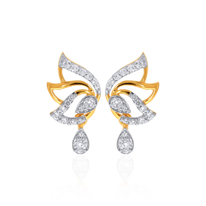 14K Yellow Gold Leaf Drop Earrings Pear & Round Cut Lab Grown Diamond Nature <b>Inspired</b> Luxury Fine <b>Jewelry</b> Wedding Women - Product Image 1