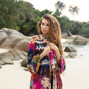 Moderno caliente relajado cuello en V profundo hecho a mano Tie Dye moda verano Resort desgaste vestido de fiesta de noche Boho playa Kaftan Kimono Bata - Product Image 4