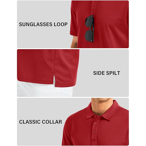 Polo de manga corta rojo para hombre, de algodón piqué, con botones, informal, de punto, color sólido, transpirable, corte regular. - Product Image 3