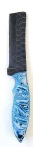 Cuchillo de Cocina Negro DIY OEM de Acero Forjado a Mano de Alto Contenido de Carbono con Mango de Resina Azul y Blanca con Diseño Ondulado - Product Image 4