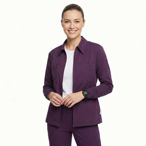 Chaqueta de uniforme médico personalizable al por mayor con cremallera frontal y cuello de camisa, elegante abrigo cálido para médicos y enfermeras - Product Image 1