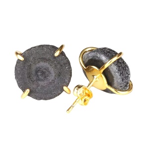 Wholesale Black Solar Quartz Druzy <b>Stud</b> <b>Earrings</b> - Natural Gemstone Prong <b>Set</b> Jewelry - Product Image 1