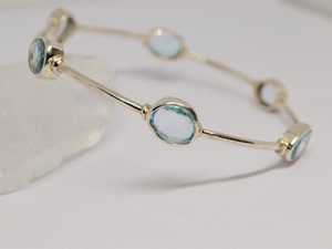 Blue Topaz Bangle <b>Bracelet</b> Sterling Silver December Birthstone Gemstone Jewelry For Women - Product Image 2