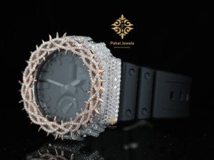 นาฬิกาข้อมือผู้ชาย Pahal Jewels รุ่นหรูหรา ทรงแปดเหลี่ยม ประดับเพชร หน้าปัดอนาล็อก-ดิจิตอล ตัวเรือนสแตนเลสสตีล ขนาด 43 มม. พร้อมตัวล็อคแบบ Deployment Clasp - Product Image 2