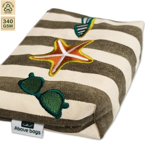 Pochette cosmétique en toile rayée brodée avec logo personnalisé, fermeture éclair, sac de maquillage de voyage, vente en gros, OEM, étiquette privée, sac cadeau promotionnel - Product Image 3