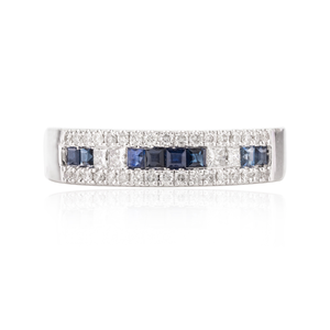 18K Vivid Sapphire and Diamond Cushion Cut Wedding Band Ring - Product Image 2