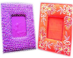 Zari <b>Embroidery</b> Photo <b>Frame</b> Pictures <b>Frames</b> Square crystal photo <b>frame</b> Ornate beaded design tabletop Horizontal display - Product Image 3