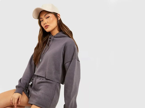 Conjunto de Sudadera con Capucha y Pantalones Cortos para Mujer, 100% Algodón, Ropa Casual, Tela Suave, Impresión de Logotipo Personalizado, Servicio OEM - Product Image 4