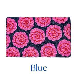 Sac à main rectangulaire fait main avec broderie florale rose sur toile marine pour la décoration de la maison - Product Image 4