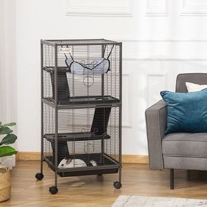 Gabbia in Metallo Media per Uccelli con 4 Livelli, Vassoio Rimovibile e Amaca, Finitura Grigia - per Furetti e Cincillà - Product Image 2