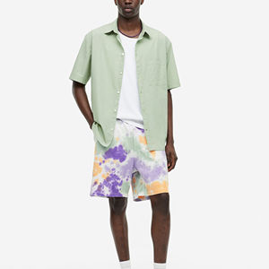 Wholesale <b>Mens</b> Tie Dye <b>Bermuda</b> <b>Shorts</b> Casual Cotton <b>Short</b> Pants Elastic Waist Breathable Oxford Fabric Summer Wear - Product Image 1