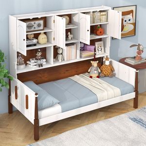 Letto singolo con libreria e supporto a doghe in legno, non necessita di rete a molle, per soggiorno e camera da letto - Product Image 2