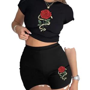 Conjunto de 2 Piezas para Mujer, Camiseta y Pantalones Cortos con Estampado 3D, Elegante y de Alta Calidad, Transpirable, 100% Algodón, Verano 2025 - Product Image 1