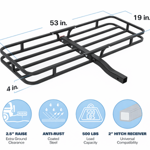 Canasta de Carga Trasera de Acero para Remolque de SUV, Camioneta o Coche, Capacidad de Carga de 500 lb, 59x19 Pulgadas, para Enganche de Remolque de 2 Pulgadas GAPCGC004 - Product Image 3
