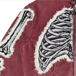 Men's Red Hooded Fleece <b>Jacket</b> With Skeleton Print <b>Gothic</b> Zipper Design Regular Fit Autumn Wear - Product Image 5