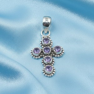 Colgante de cruz de plata de ley 925 con piedra preciosa de amatista morada, joyería religiosa vintage hecha a mano para mujeres y hombres, regalo de Navidad - Product Image 5