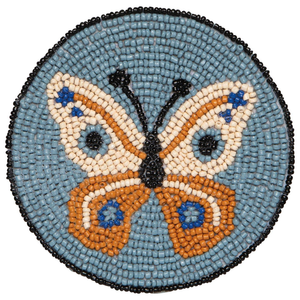 Sous-verre brodé de perles papillon en toile durable de 300 mm de diamètre, fait main, support de tasse en perles de rocaille, accessoire de table coloré - Product Image 5