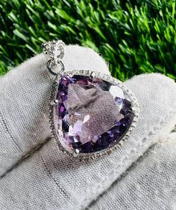 TASBIYA GEMS - Colgante Minimalista de Plata de Ley 925 con Diamantes de Corte Único y Amatista Natural para Mujer, Chapado en Oro y Rodio - Product Image 4