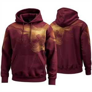 Sudadera con Capucha Premium para Hombre, Color Borgoña, Gruesa, con Diseño Gráfico, Oversize, de Algodón y Felpa, con Diseño Artístico en Degradado de Lujo - Product Image 4