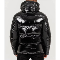 Custom Men's Glossy Hooded Puffer Jacket Full Zip Insulated Winter Coat Warm Lightweight Brown Black Premium Leather Streetwear