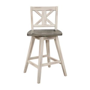 Set di 2 Sedie da Bancone Bianche e Grigie, Girevoli a 360 Gradi, in Legno di Gomma Massiccio, Sgabelli da Bar con Schienale a X per Cucina e Sala da Pranzo - Product Image 4