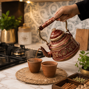Handmade Turkish Copper <b>Tea</b> Kettle Enamel Painted Copper <b>Tea</b> Pot Decorative Vintage Teapot Wooden Handle OEM Wholesale - Product Image 5