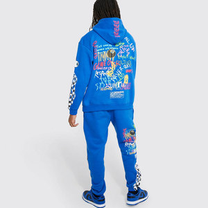 Sudadera con Capucha Azul Unisex, Transpirable, Teñida, de Peso Medio, Estilo Urbano, Estampada, de Poliéster, Informal, para Invierno - Product Image 1