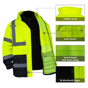 Sweat à capuche de sécurité haute visibilité 2026, conforme à la norme ANSI Classe 3, vêtement de travail haute visibilité, pull-over personnalisable avec logo, pour le secteur de la construction - Product Image 3