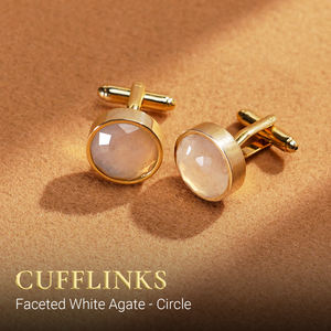 Mancuernillas de lujo con facetas de ágata blanca y baño de oro de 18 quilates (MSDATRG005) de la colección Tinh Vu. - Product Image 5