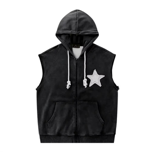 Sweat à capuche zippé pour homme, style vintage, avec broderie personnalisée, manches amovibles, nouveau style. - Product Image 3