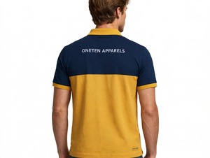 Camisa de Golf para Hombre, Sólida, Transpirable, con Bolsillo, Manga Corta, Cuello con Botones, 100% Poliéster, Azul Marino y Amarillo - Product Image 3