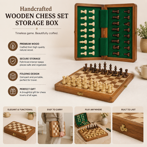 Juego de Ajedrez Plegable de Madera con Caja de Almacenamiento |   Juego de Ajedrez de Viaje Hecho a Mano |   Set de Regalo Educativo Clásico para Niños y Adultos - Product Image 5
