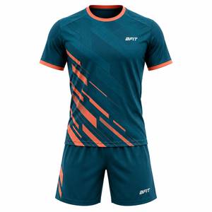 Ensemble maillot et short de football pour homme, imprimé géométrique bleu sarcelle et orange, anti-humidité, coupe athlétique, toutes saisons - Product Image 1