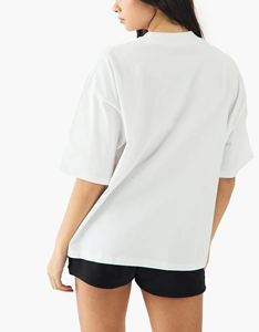 Camiseta de Mujer de Alta Calidad, 100% Algodón, Cuello Redondo, Logotipo Personalizado Impreso, Apliques, Ecológica, Verano, Casual, Holgada, Talla Grande - Product Image 4