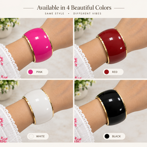 กำไลข้อมือเคลือบสีชมพูสดใส ดีไซน์กว้าง พร้อมขอบทองหรูหรา โดดเด่นสะดุดตา เหมาะเป็นของขวัญสำหรับผู้หญิง - Product Image 4