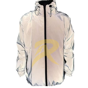 Veste coupe-vent réfléchissante légère unisexe à capuche pour la course avec poches zippées, faible MOQ - Product Image 2