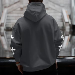 Sudadera con Capucha Oversize Estampada para Hombre, Negra, de Algodón, con Bolsillos, Estilo Urbano Otoñal, con Estampado Personalizado en Mangas y Pecho - Product Image 3