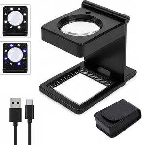 Loupe pliante professionnelle portable avec verre optique 6X et éclairage LED/UV 3 voies pour l'inspection textile et graphique, les pièces de monnaie - Product Image 1