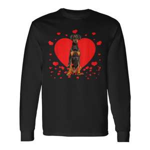 T-shirt à manches longues rétro pour les amoureux des chiens Doberman, motif cœur de la Saint-Valentin, col rond unisexe pour adultes, impression numérique promotionnelle - Product Image 1