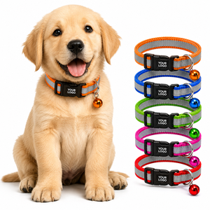 Puppy Reflector <b>Collar</b> OEM ODM Custom Logo Adjustable Reflective Nylon Pet <b>Collar</b> with Bell Direct Manufacturer - Product Image 3