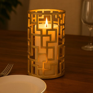 <b>Gold</b> Metal Geometric Candle Holder, Modern Decorative Hurricane <b>Lantern</b> for Home Decor - Product Image 2