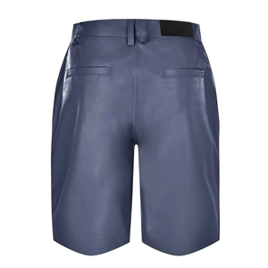 Men's Customizable Gray Genuine Leather Formal Bermuda <b>Shorts</b> Mid Waist Button Fly Pockets Quick Dry Breathable Solid Color - Product Image 2