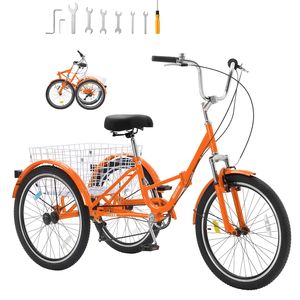 Triciclo Pieghevole per Adulti in Acciaio al Carbonio da 24 Pollici, 7 Velocità, con Sedile Regolabile e Cestino, per Pendolarismo o Passeggiate Ricreative - Product Image 1