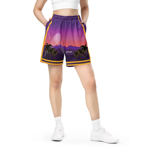 Men's Purple Print Basketball Shorts Sublimated Moisture Wicking Elastic Waist Mesh Athletic Fit All Seasons - Product Image 5